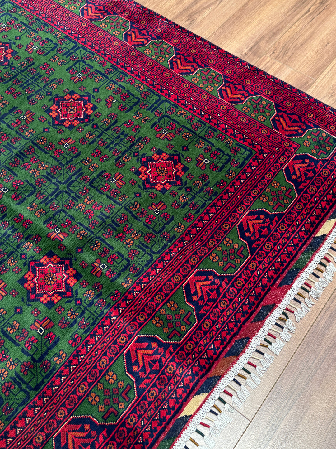 Afgan Halısı Yeşil Hamyap Orijinal El Dokuması Kök Boya Yün 177x238 4.21 Metrekare - 5x7 ft