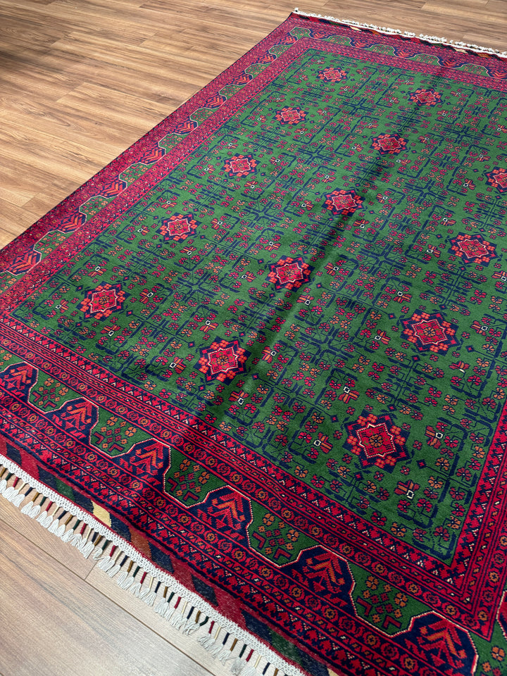 Afgan Halısı Yeşil Hamyap Orijinal El Dokuması Kök Boya Yün 177x238 4.21 Metrekare - 5x7 ft