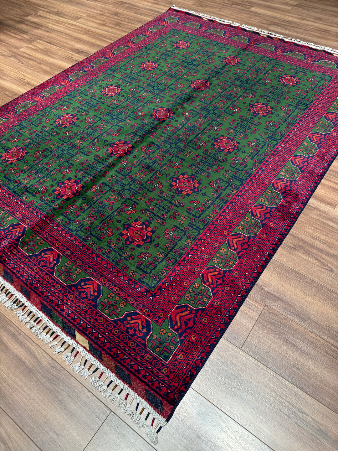 Afgan Halısı Yeşil Hamyap Orijinal El Dokuması Kök Boya Yün 177x238 4.21 Metrekare - 5x7 ft