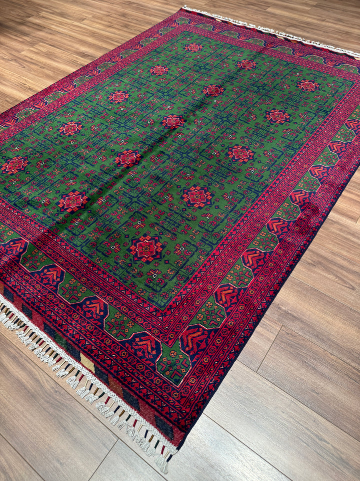 Afgan Halısı Yeşil Hamyap Orijinal El Dokuması Kök Boya Yün 177x238 4.21 Metrekare - 5x7 ft
