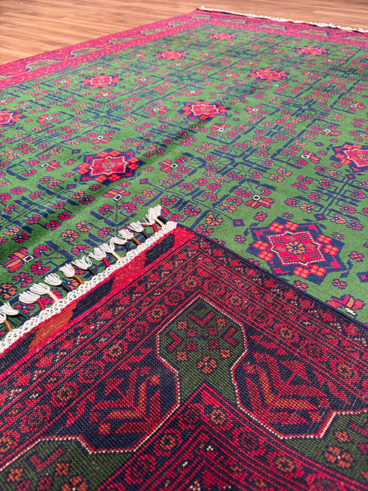 Afgan Halısı Yeşil Hamyap Orijinal El Dokuması Kök Boya Yün 177x238 4.21 Metrekare - 5x7 ft