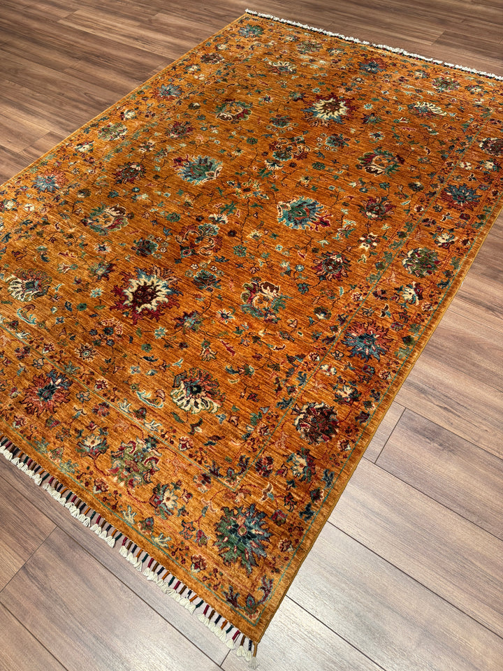 Sultani Binbirgece Orijinal El Dokuması Turuncu Kök Boya Yün Halı 174x243 4.23 Metrekare - 5x8 ft