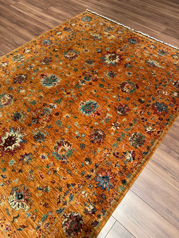 Sultani Binbirgece Orijinal El Dokuması Turuncu Kök Boya Yün Halı 174x243 4.23 Metrekare - 5x8 ft