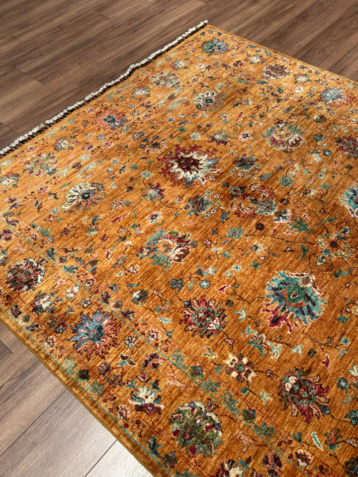 Sultani Binbirgece Orijinal El Dokuması Turuncu Kök Boya Yün Halı 174x243 4.23 Metrekare - 5x8 ft