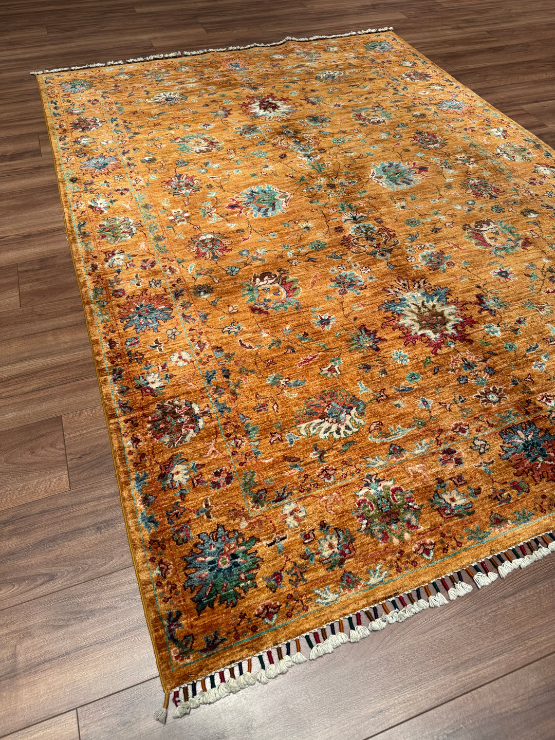 Sultani Binbirgece Orijinal El Dokuması Turuncu Kök Boya Yün Halı 174x243 4.23 Metrekare - 5x8 ft