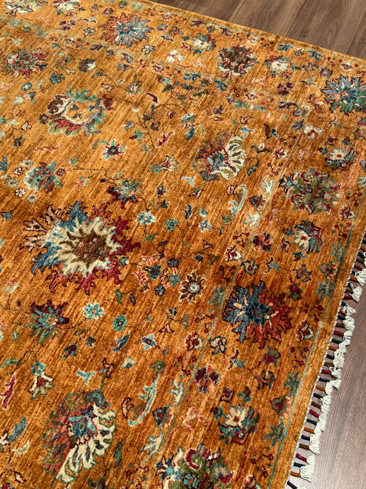 Sultani Binbirgece Orijinal El Dokuması Turuncu Kök Boya Yün Halı 174x243 4.23 Metrekare - 5x8 ft
