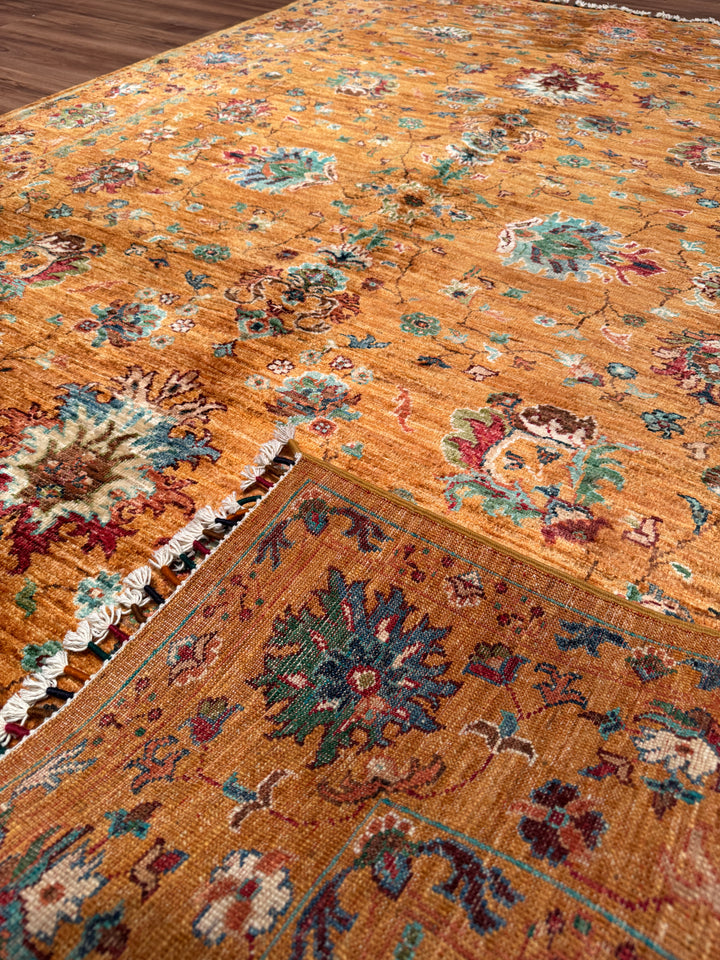 Sultani Binbirgece Orijinal El Dokuması Turuncu Kök Boya Yün Halı 174x243 4.23 Metrekare - 5x8 ft