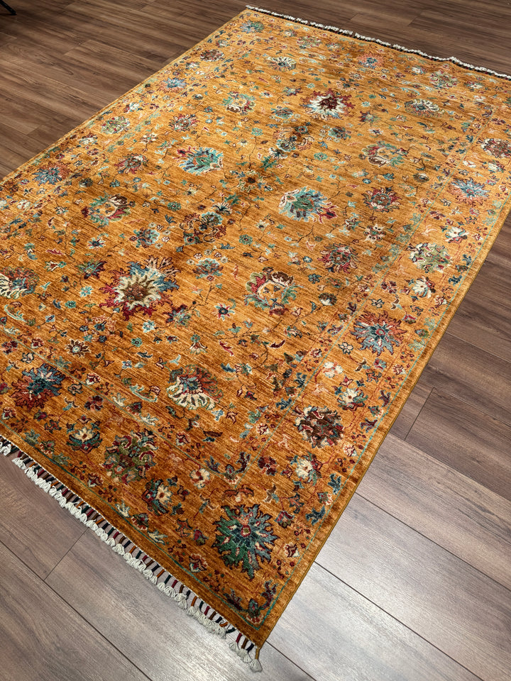 Sultani Binbirgece Orijinal El Dokuması Turuncu Kök Boya Yün Halı 174x243 4.23 Metrekare - 5x8 ft