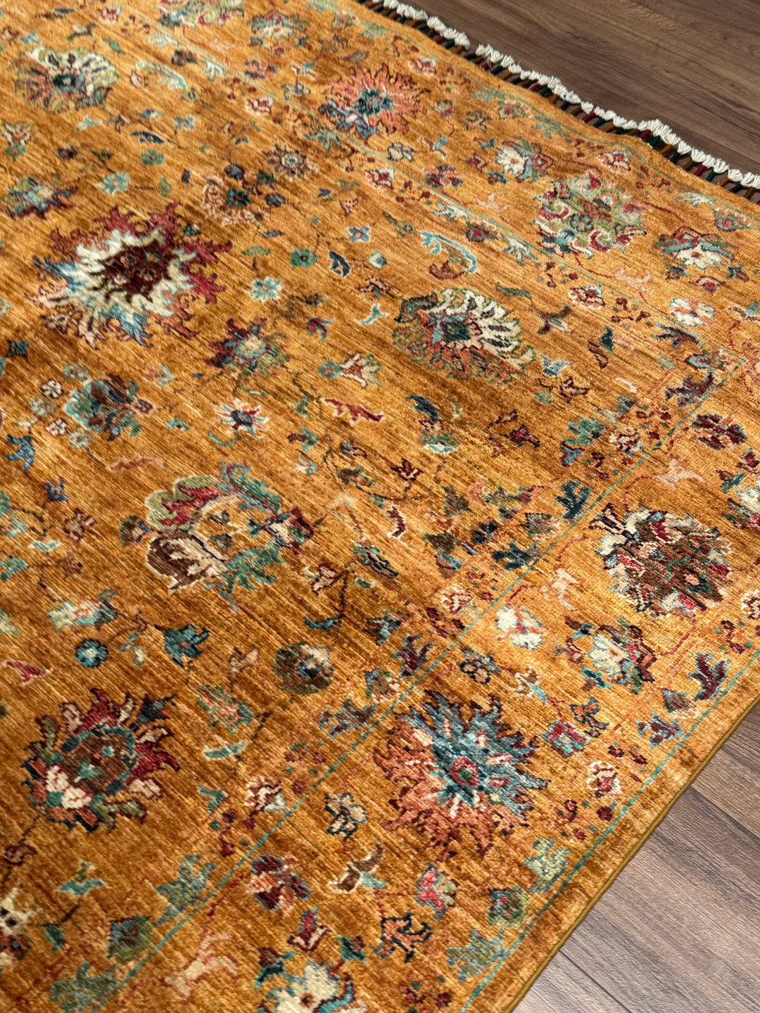 Sultani Binbirgece Orijinal El Dokuması Turuncu Kök Boya Yün Halı 174x243 4.23 Metrekare - 5x8 ft