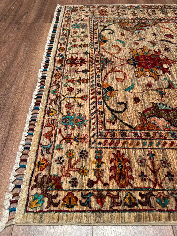 Sultani Binbirgece Orijinal El Dokuması Bej Kök Boya Yün Halı 124x187 2.32 Metrekare - 4x6 ft