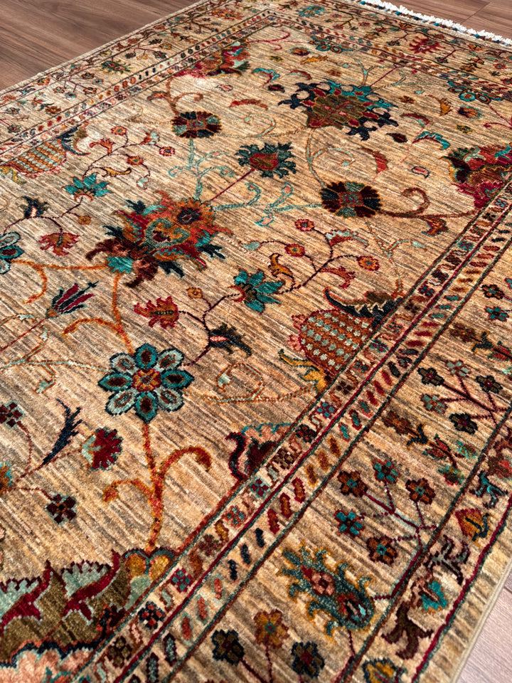 Sultani Binbirgece Orijinal El Dokuması Bej Kök Boya Yün Halı 124x187 2.32 Metrekare - 4x6 ft