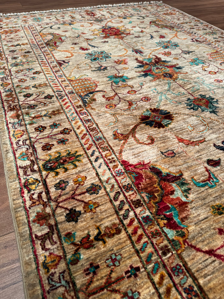 Sultani Binbirgece Orijinal El Dokuması Bej Kök Boya Yün Halı 124x187 2.32 Metrekare - 4x6 ft