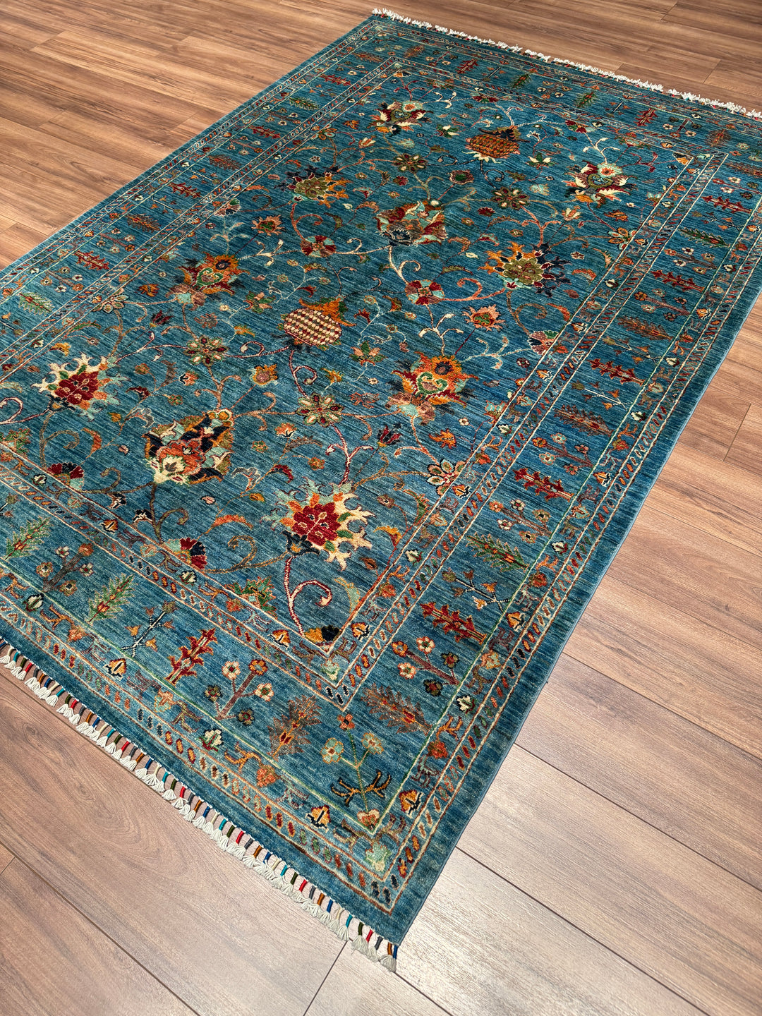 Sultani Binbirgece Orijinal El Dokuması Mavi Kök Boya Yün Halı 175x251 4.39 Metrekare - 5x8 ft