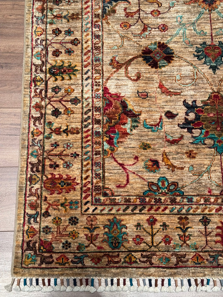 Sultani Binbirgece Orijinal El Dokuması Bej Kök Boya Yün Halı 124x187 2.32 Metrekare - 4x6 ft