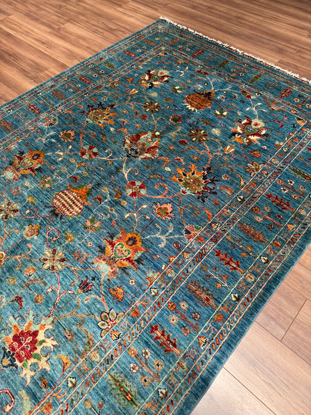 Sultani Binbirgece Orijinal El Dokuması Mavi Kök Boya Yün Halı 175x251 4.39 Metrekare - 5x8 ft