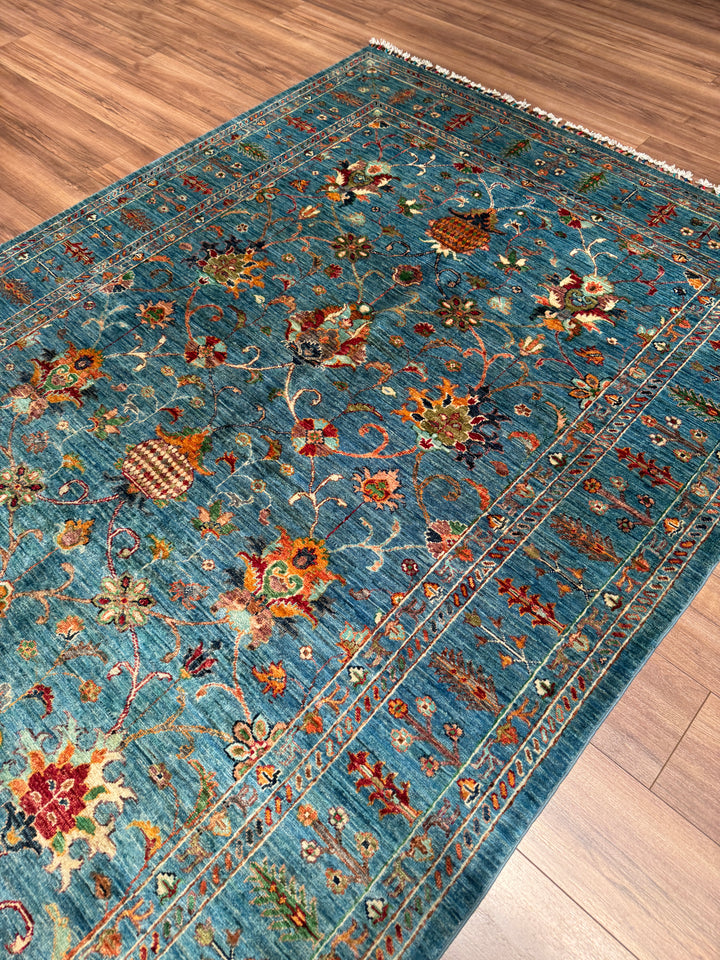 Sultani Binbirgece Orijinal El Dokuması Mavi Kök Boya Yün Halı 175x251 4.39 Metrekare - 5x8 ft