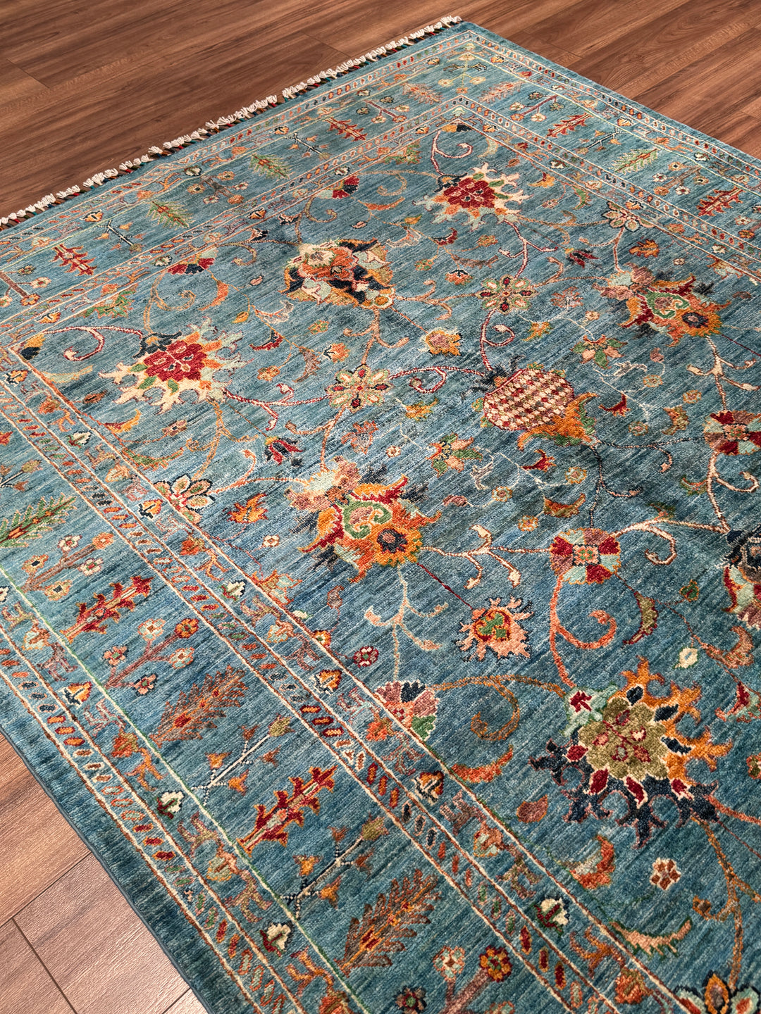 Sultani Binbirgece Orijinal El Dokuması Mavi Kök Boya Yün Halı 175x251 4.39 Metrekare - 5x8 ft