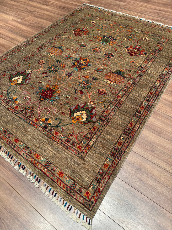 Sultani One Thousand and One Nights Original Handwoven Beige Root Dye Wool Rug 151x201 cm (3.04 square meters) - 5x6 ft 