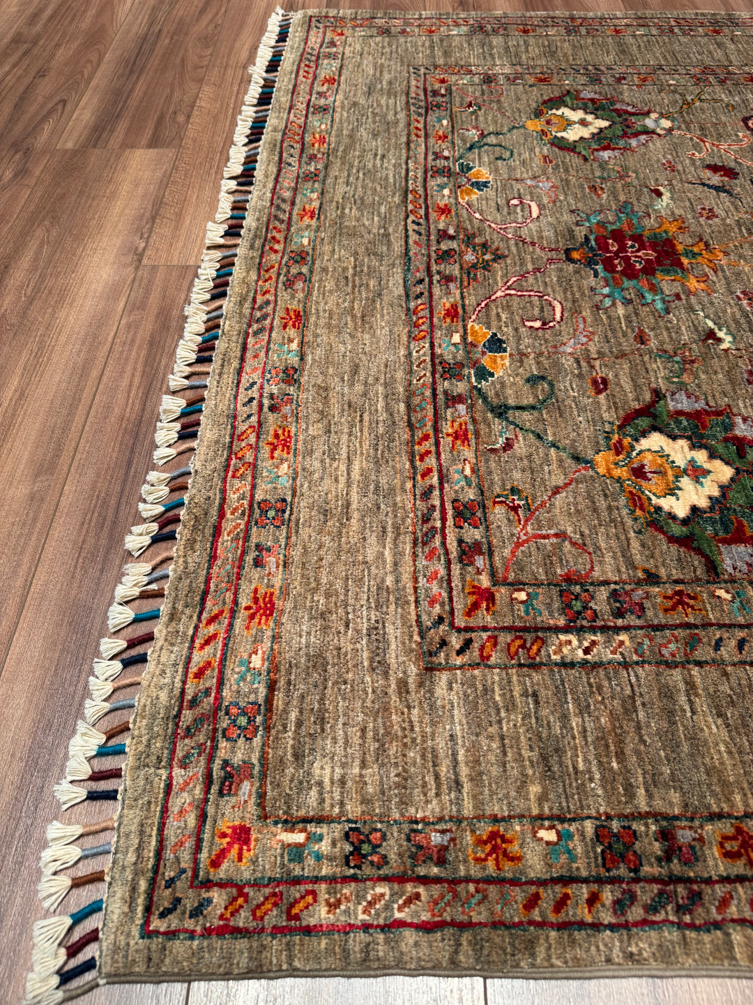 Sultani One Thousand and One Nights Original Handwoven Beige Root Dye Wool Rug 151x201 cm (3.04 square meters) - 5x6 ft 