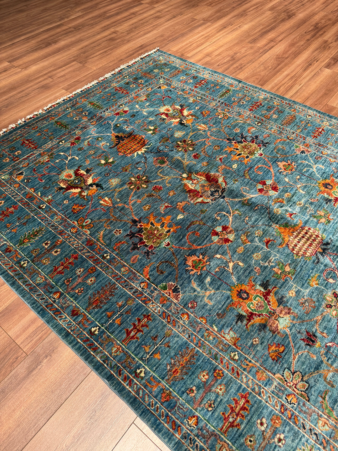 Sultani Binbirgece Orijinal El Dokuması Mavi Kök Boya Yün Halı 175x251 4.39 Metrekare - 5x8 ft