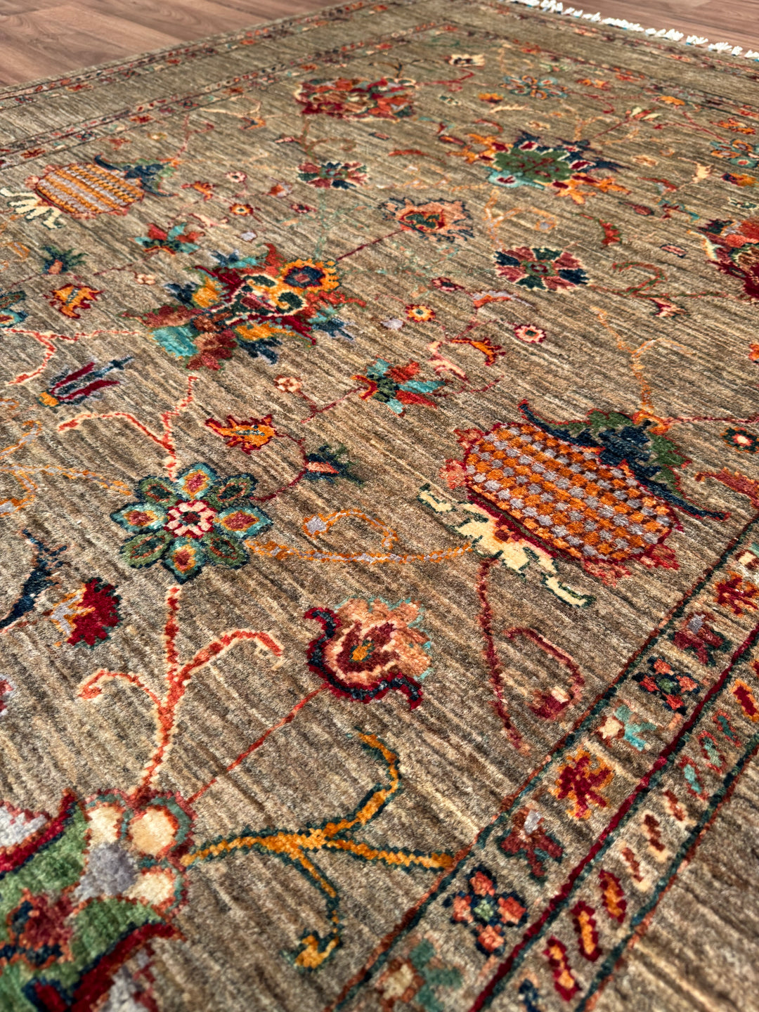 Sultani One Thousand and One Nights Original Handwoven Beige Root Dye Wool Rug 151x201 cm (3.04 square meters) - 5x6 ft 