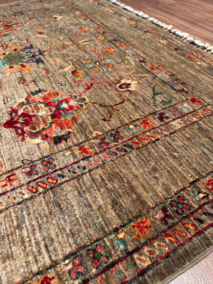 Sultani One Thousand and One Nights Original Handwoven Beige Root Dye Wool Rug 151x201 cm (3.04 square meters) - 5x6 ft 