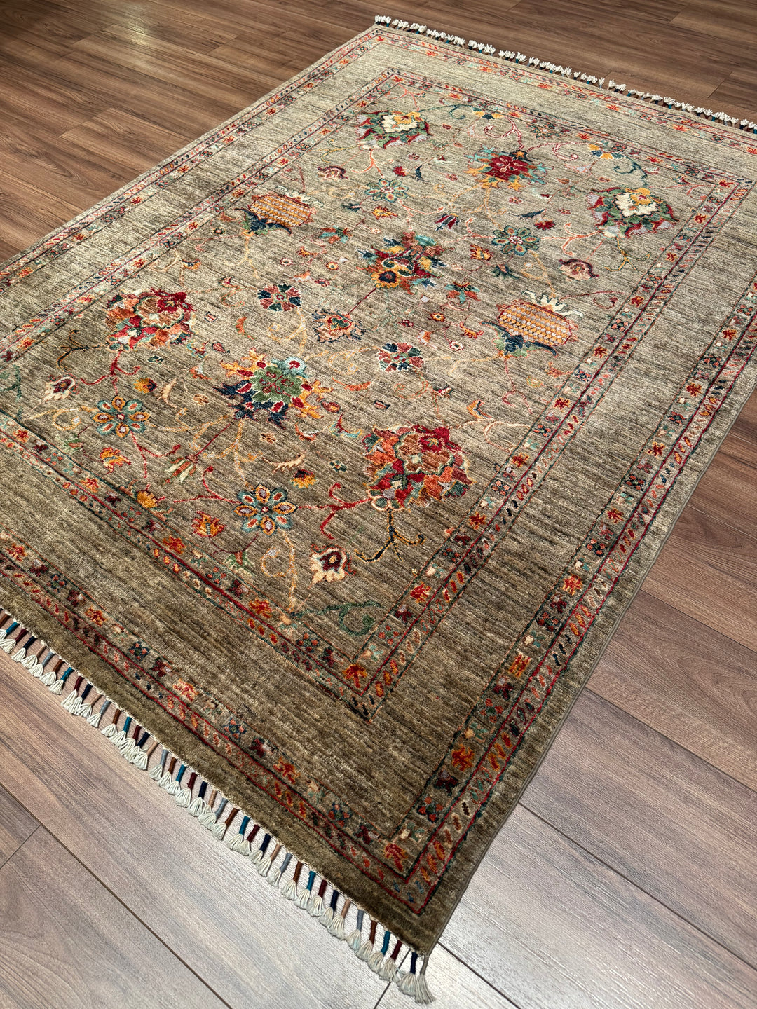 Sultani One Thousand and One Nights Original Handwoven Beige Root Dye Wool Rug 151x201 cm (3.04 square meters) - 5x6 ft 