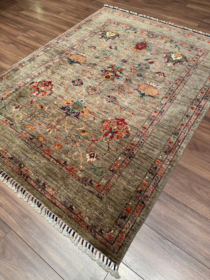Sultani One Thousand and One Nights Original Handwoven Beige Root Dye Wool Rug 151x201 cm (3.04 square meters) - 5x6 ft 