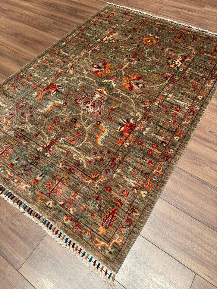 Sultani Binbirgece Orijinal El Dokuması Bej Kök Boya Yün Halı 126x182 2.29 Metrekare - 4x6 ft