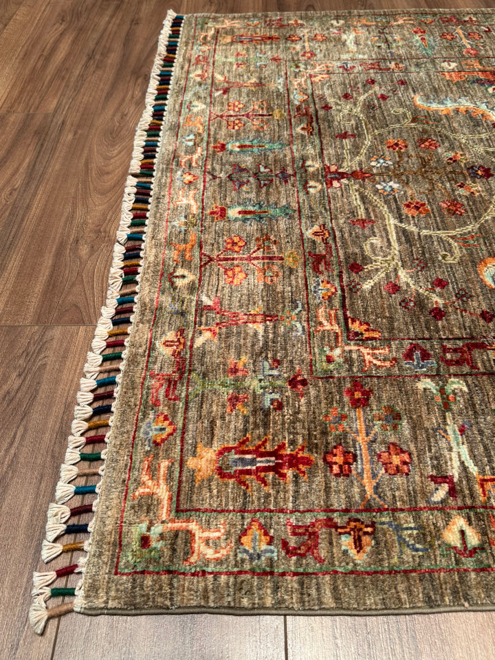 Sultani Binbirgece Orijinal El Dokuması Bej Kök Boya Yün Halı 126x182 2.29 Metrekare - 4x6 ft