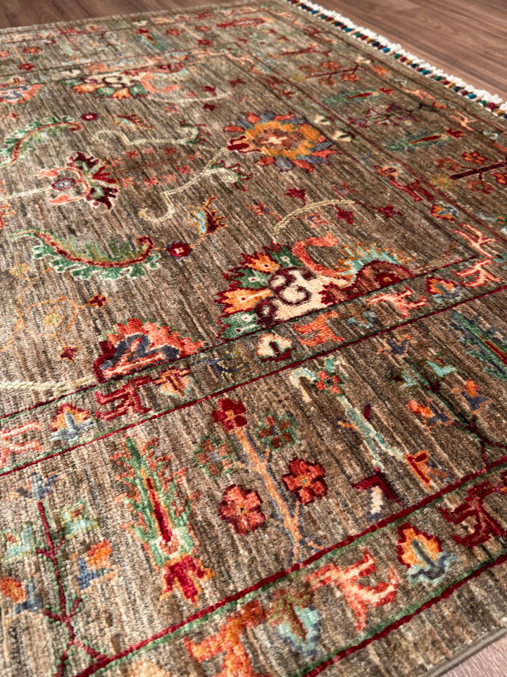 Sultani Binbirgece Orijinal El Dokuması Bej Kök Boya Yün Halı 126x182 2.29 Metrekare - 4x6 ft