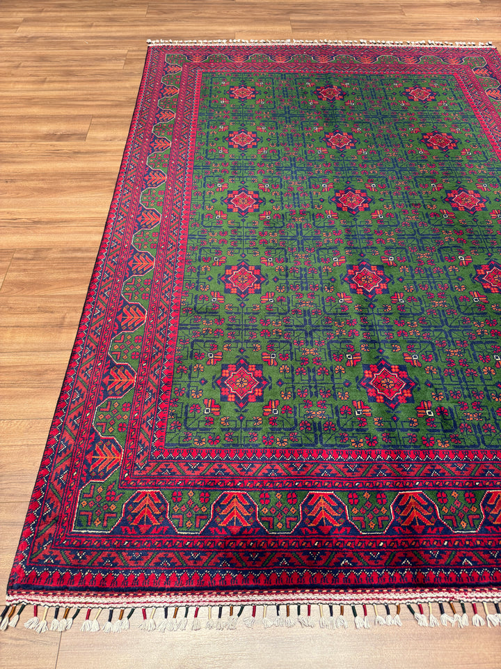 Afgan Halısı Yeşil Hamyap Orijinal El Dokuması Kök Boya Yün 166x234 3.88 Metrekare - 5x7 ft
