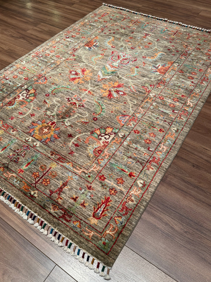 Sultani Binbirgece Orijinal El Dokuması Bej Kök Boya Yün Halı 126x182 2.29 Metrekare - 4x6 ft
