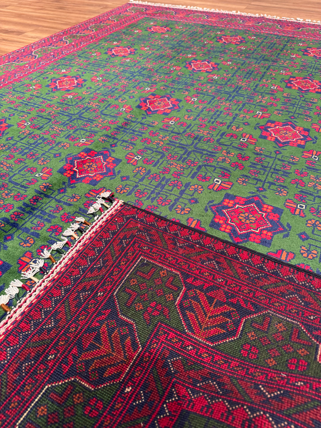Afgan Halısı Yeşil Hamyap Orijinal El Dokuması Kök Boya Yün 166x234 3.88 Metrekare - 5x7 ft