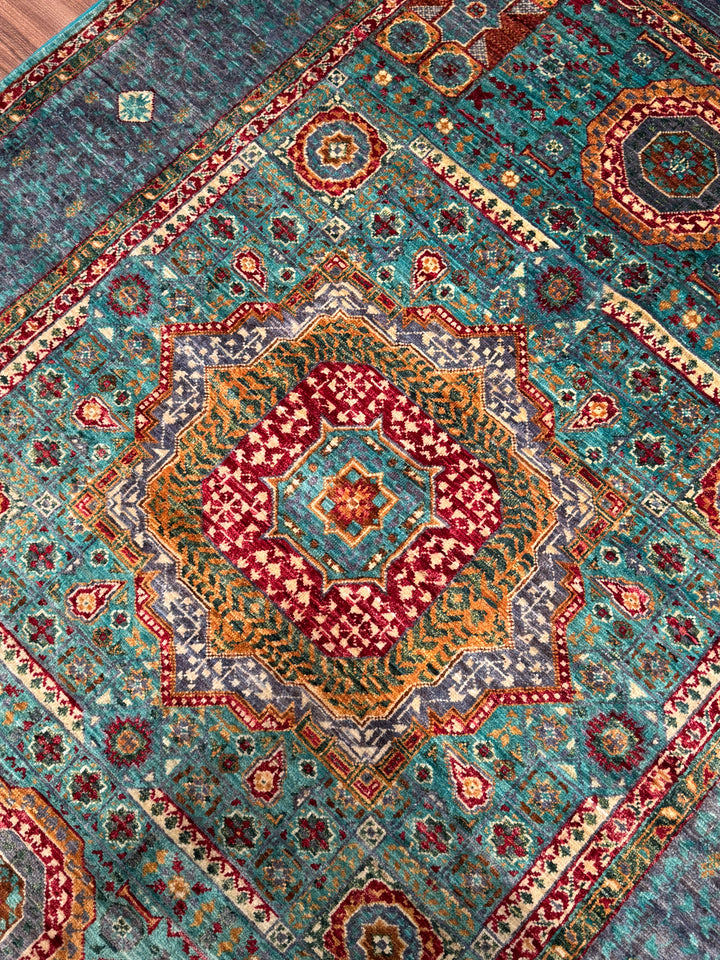 Mamluk Original Handwoven Turquoise Root Dye Wool Rug 134x179 cm (2.40 square meters) - 4x6 ft 