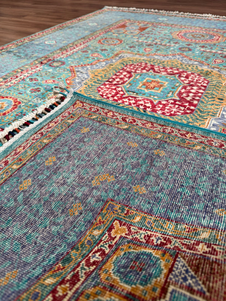 Mamluk Original Handwoven Turquoise Root Dye Wool Rug 134x179 cm (2.40 square meters) - 4x6 ft 