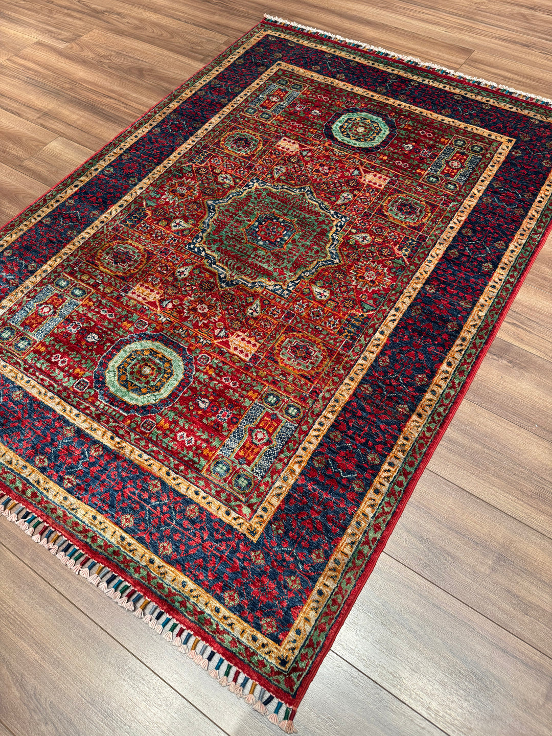 Memlük Orijinal El Dokuması Kırmızı Kök Boya Yün Halı 127x183 2.32 Metrekare - 4x6 ft