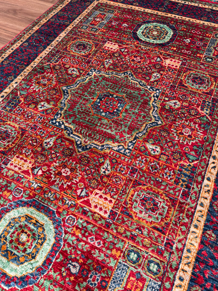 Memlük Orijinal El Dokuması Kırmızı Kök Boya Yün Halı 127x183 2.32 Metrekare - 4x6 ft