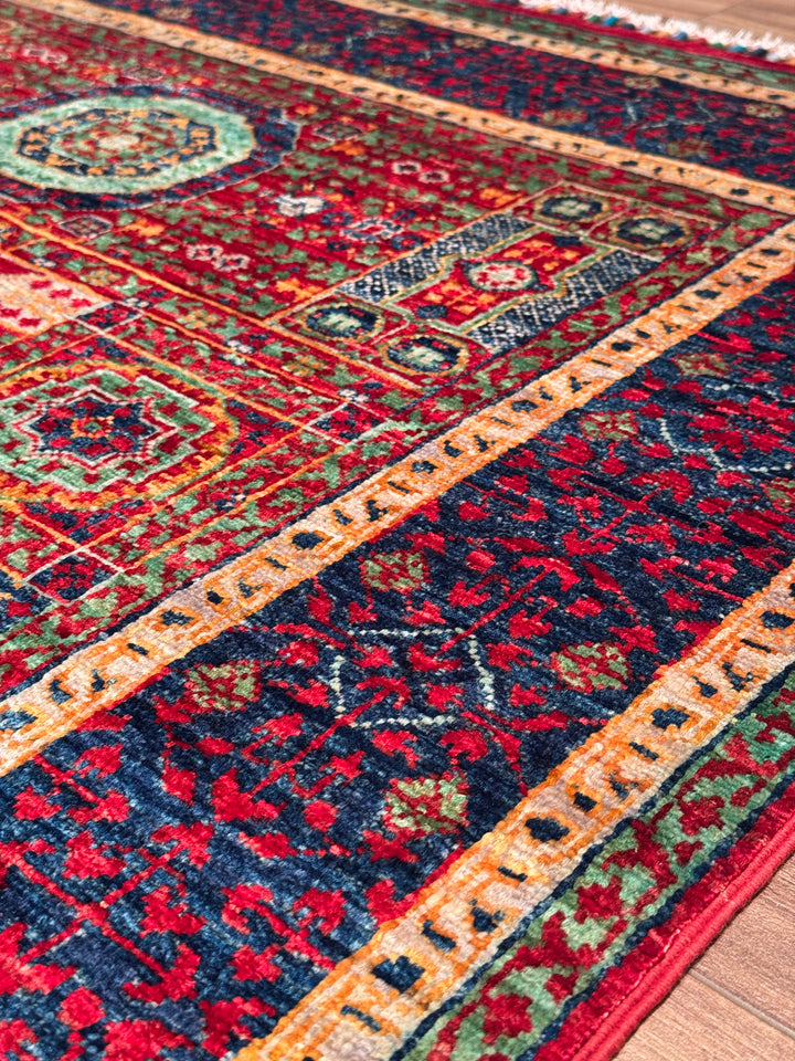 Memlük Orijinal El Dokuması Kırmızı Kök Boya Yün Halı 127x183 2.32 Metrekare - 4x6 ft