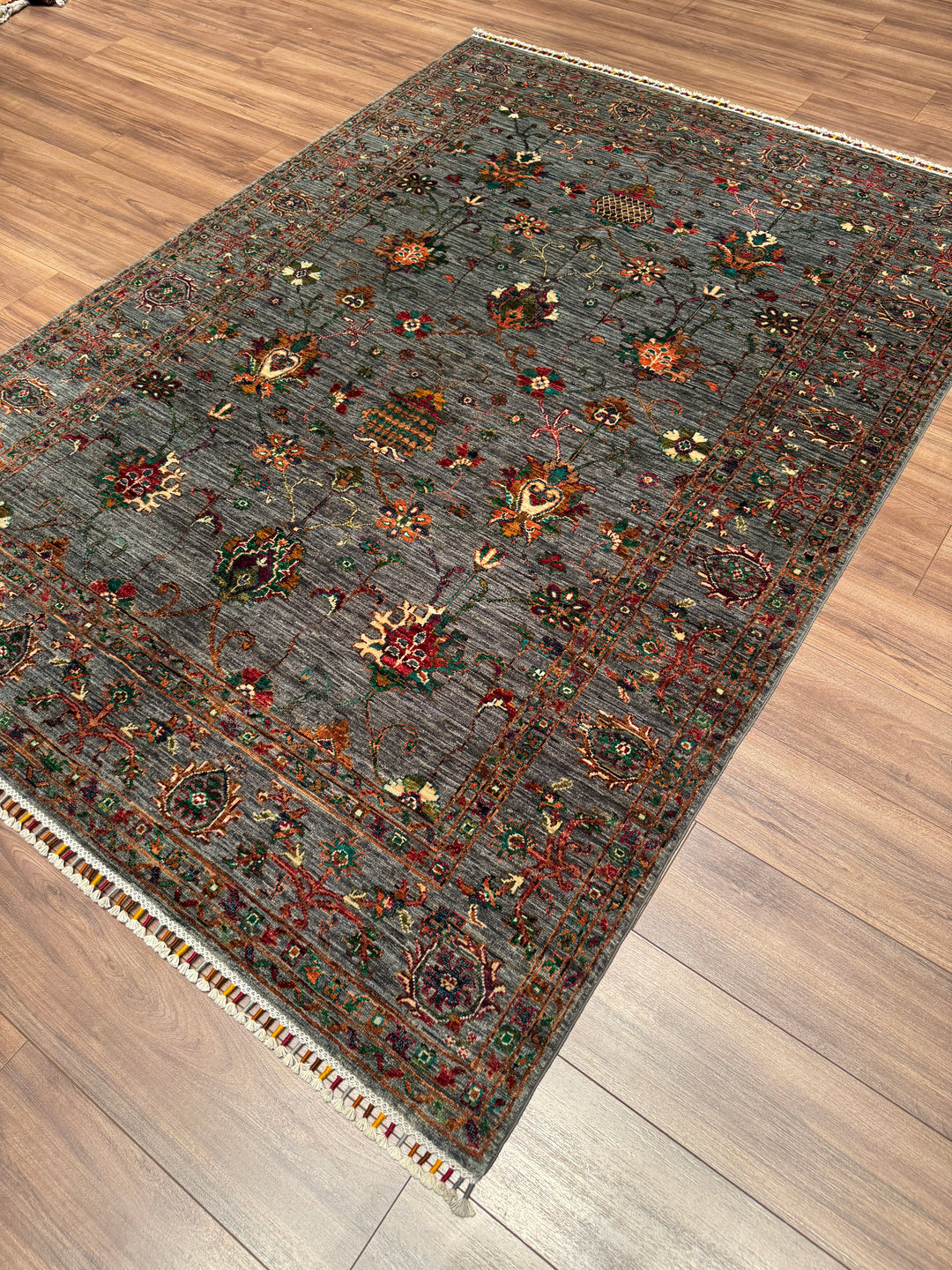 Sultani Binbirgece Orijinal El Dokuması Gri Kök Boya Yün Halı 174x244 4.25 Metrekare - 5x8 ft
