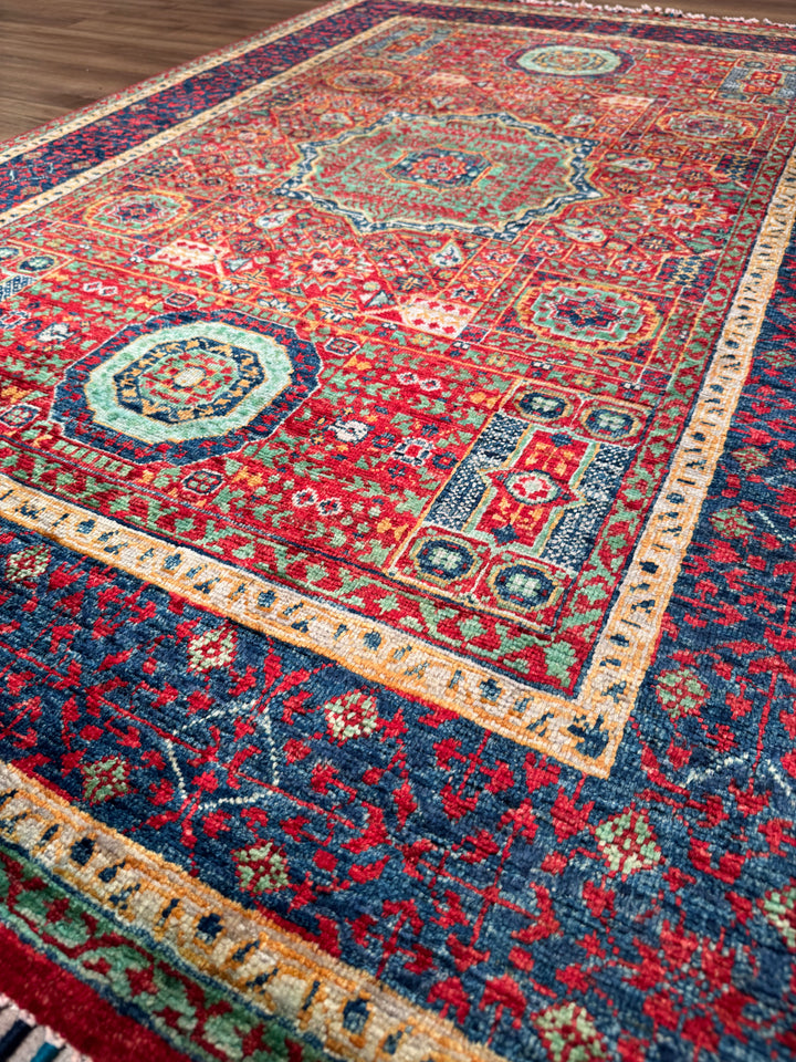 Memlük Orijinal El Dokuması Kırmızı Kök Boya Yün Halı 127x183 2.32 Metrekare - 4x6 ft