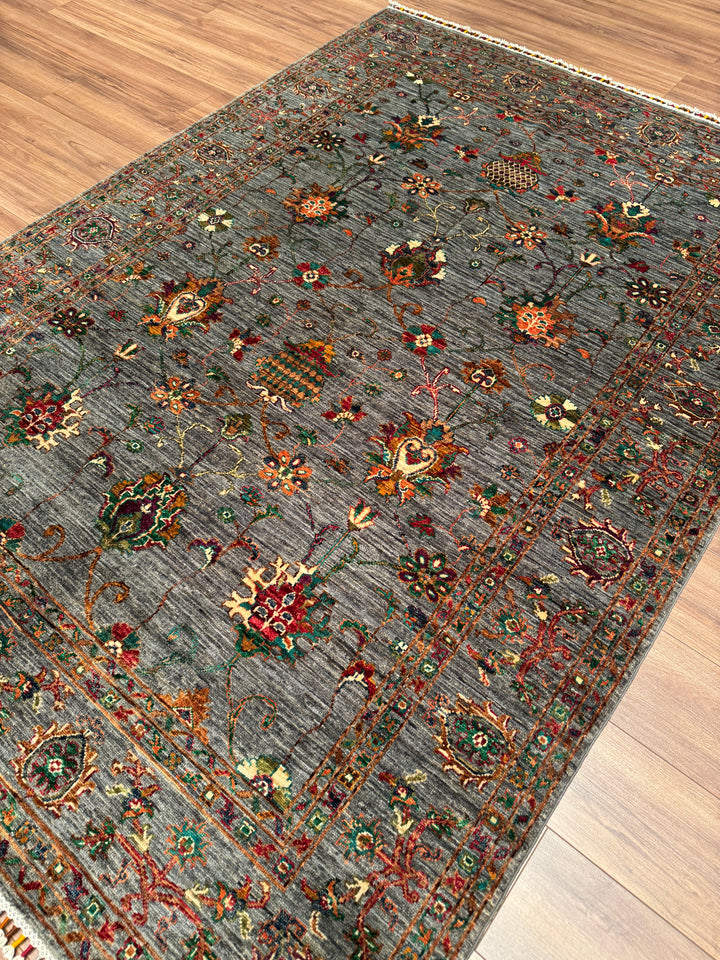 Sultani Binbirgece Orijinal El Dokuması Gri Kök Boya Yün Halı 174x244 4.25 Metrekare - 5x8 ft