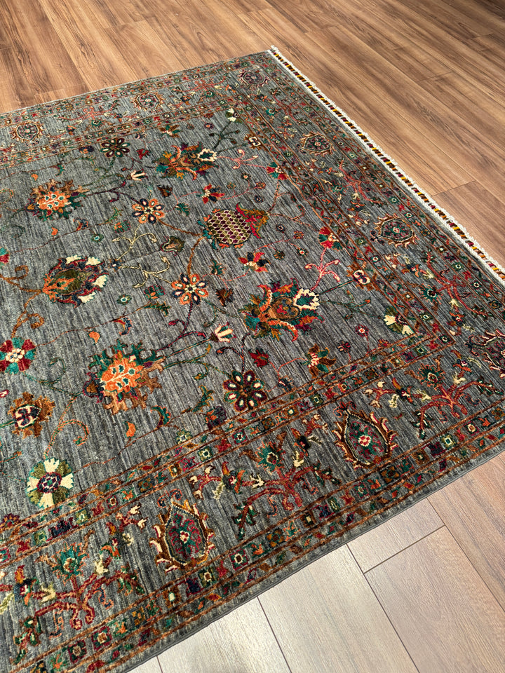 Sultani Binbirgece Orijinal El Dokuması Gri Kök Boya Yün Halı 174x244 4.25 Metrekare - 5x8 ft