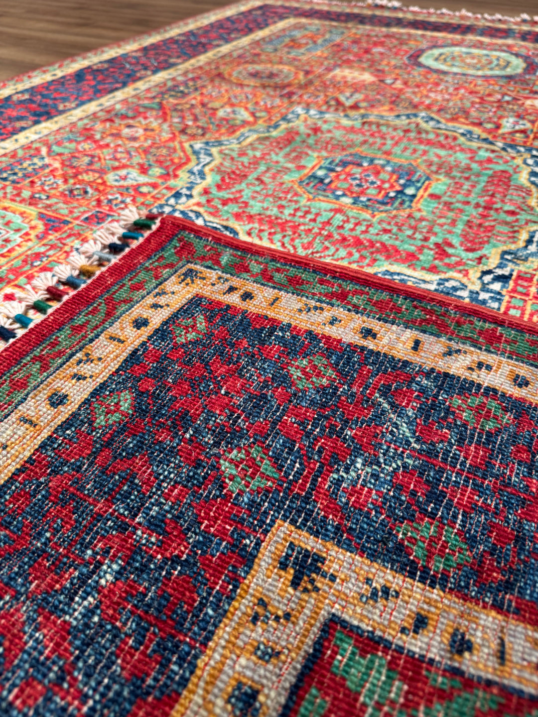 Memlük Orijinal El Dokuması Kırmızı Kök Boya Yün Halı 127x183 2.32 Metrekare - 4x6 ft