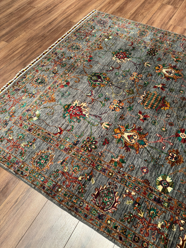 Sultani Binbirgece Orijinal El Dokuması Gri Kök Boya Yün Halı 174x244 4.25 Metrekare - 5x8 ft