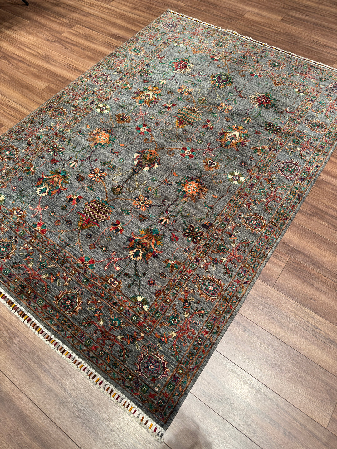 Sultani Binbirgece Orijinal El Dokuması Gri Kök Boya Yün Halı 174x244 4.25 Metrekare - 5x8 ft