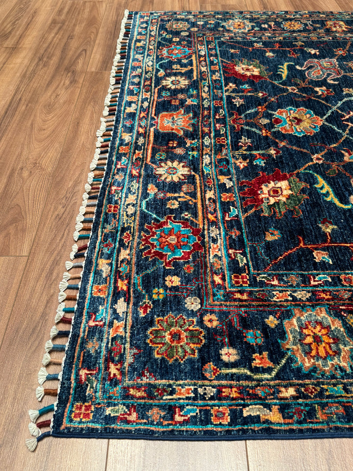 Sultani One Thousand and One Nights Original Handwoven Dark Blue Root Dye Wool Rug 158x199 cm (3.14 square meters) - 5x6 ft 