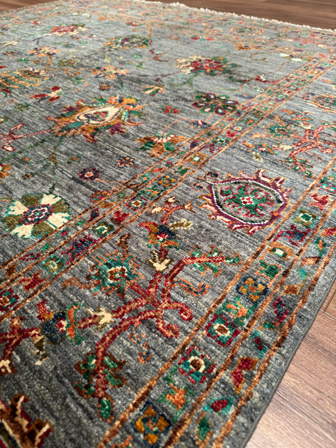 Sultani Binbirgece Orijinal El Dokuması Gri Kök Boya Yün Halı 174x244 4.25 Metrekare - 5x8 ft