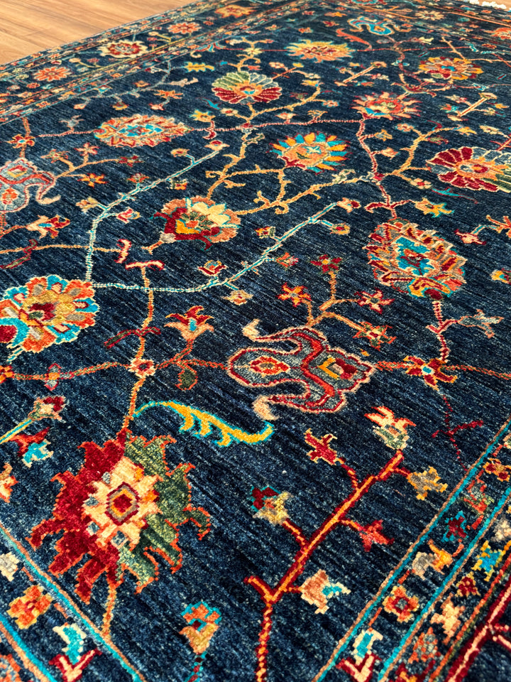 Sultani One Thousand and One Nights Original Handwoven Dark Blue Root Dye Wool Rug 158x199 cm (3.14 square meters) - 5x6 ft 