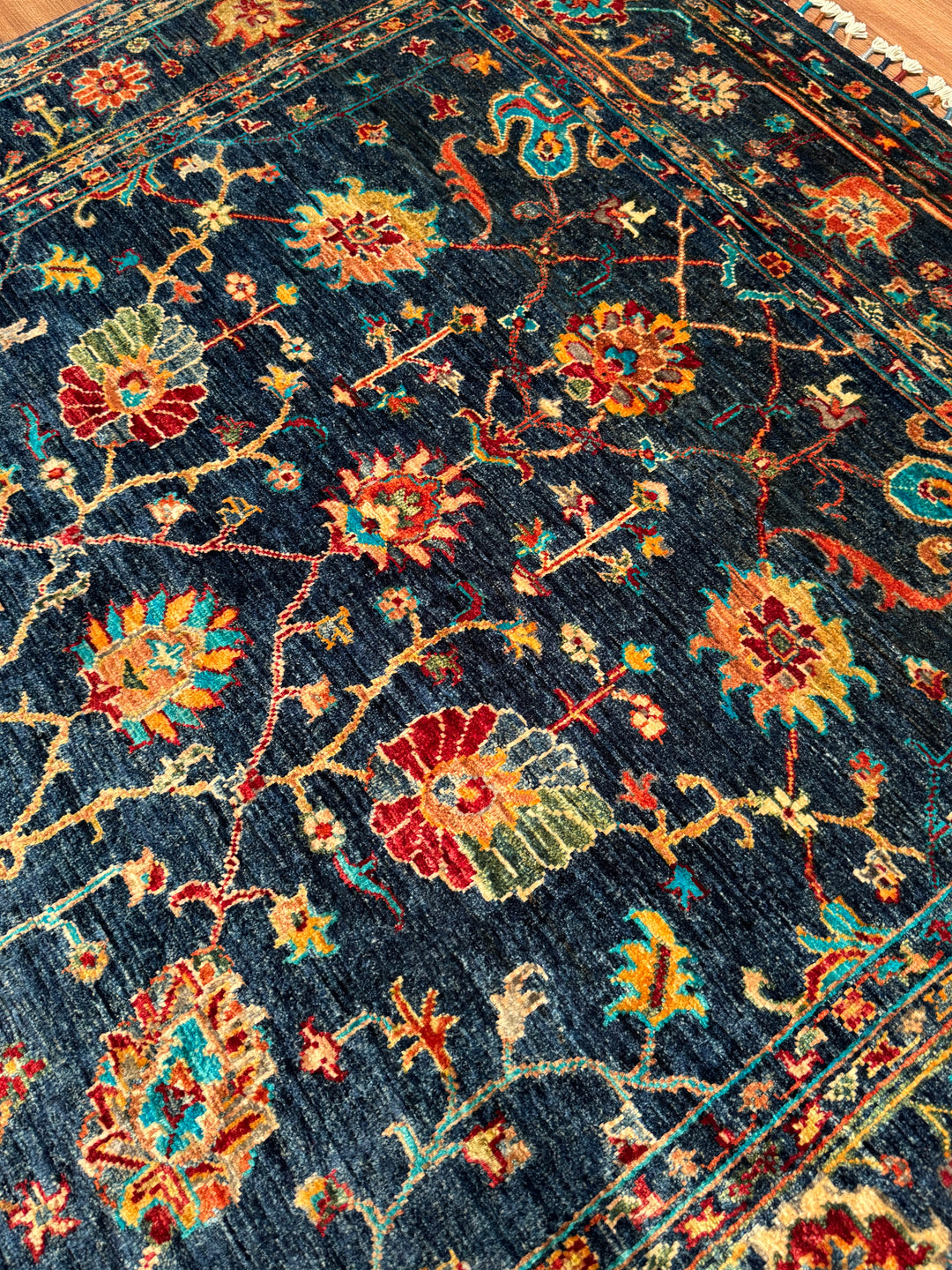 Sultani One Thousand and One Nights Original Handwoven Dark Blue Root Dye Wool Rug 158x199 cm (3.14 square meters) - 5x6 ft 